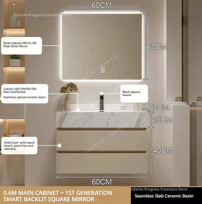 meuble salle bain blanc marbre moderne étagères miroir lumineux accessoires fixations murales