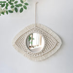 miroir mural macramé boho blanc franges décoration intérieure chambre salon artisanal