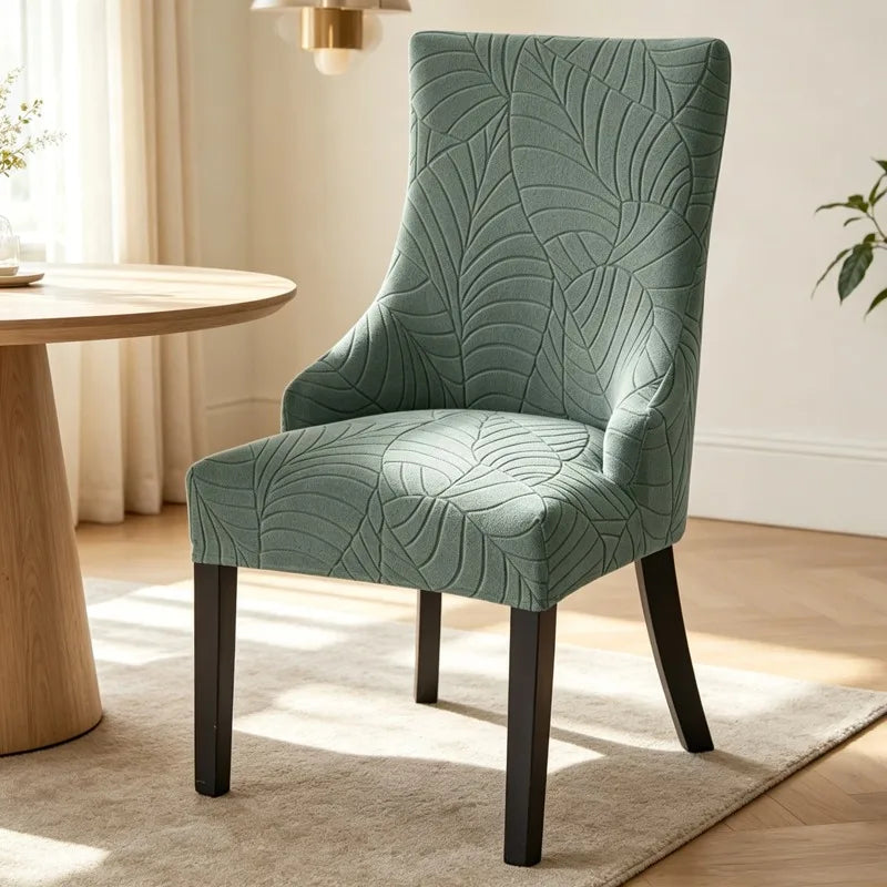 housse chaise gris clair motif géométrique moderne élastique fauteuil salle manger