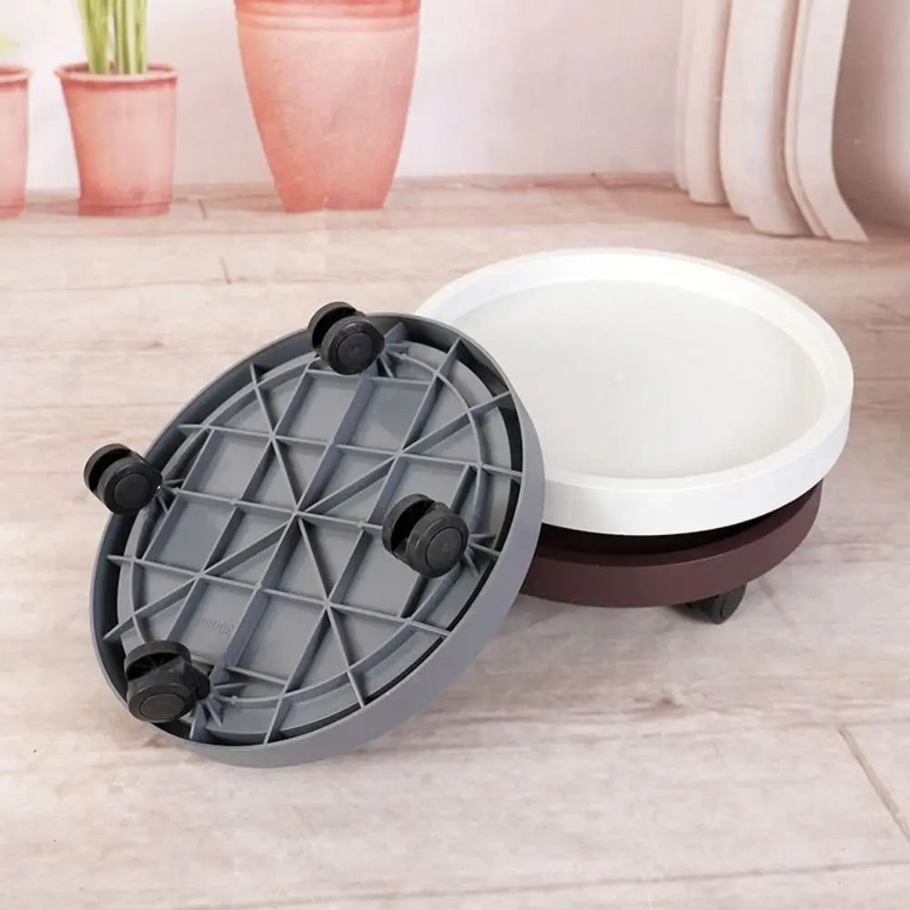 plateau plantes fleurs mobile rotatif roulettes base support eau gris blanc moderne 19cm 26cm