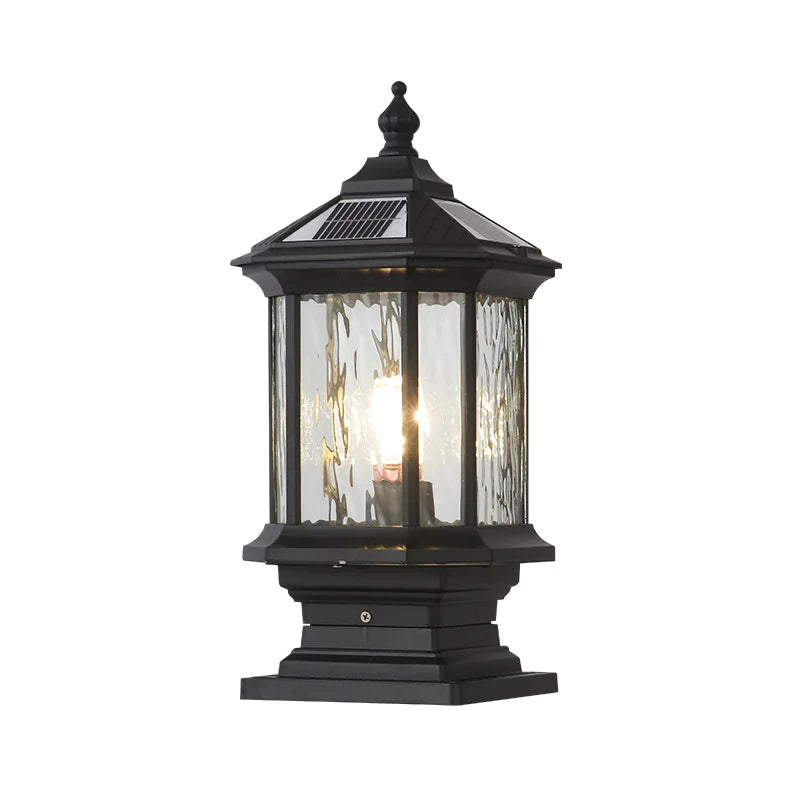 lampe solaire led extérieure verre transparent classique bronze industrielle éclairage public vintage autonomie aluminium