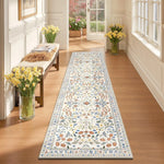 tapis vert floral antidérapant extérieur moderne bordure géométrique fleurs feuilles classique