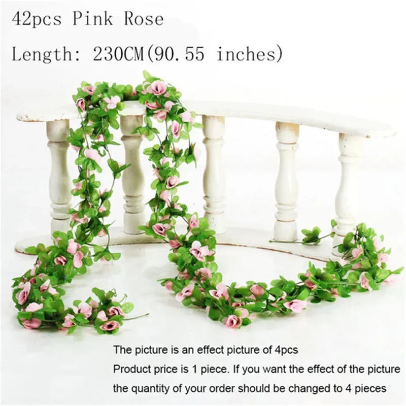 guirlande artificielle fleurs roses feuilles vertes décoration maison jardin mariage festive naturelle
