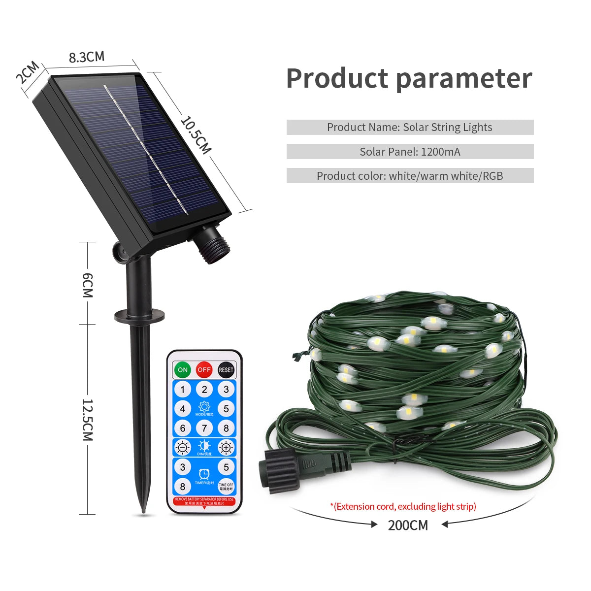 Guirlande lumineuse solaire extérieur avec télécommande