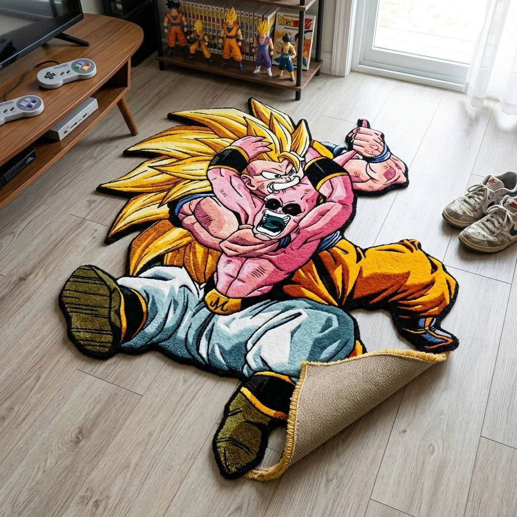 tapis flanelle dragon ball anime goku buu jaune rose gris noir bleu cartoon chambre
