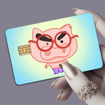 autocollants protection cartes bancaires dessins animés personnages porc oiseau violet vert blanc illustration