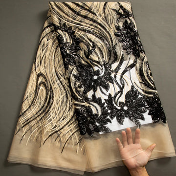 tissu polyester dentelle sequins dorés verts tulle semi transparent élégant festif femmes robes soirée
