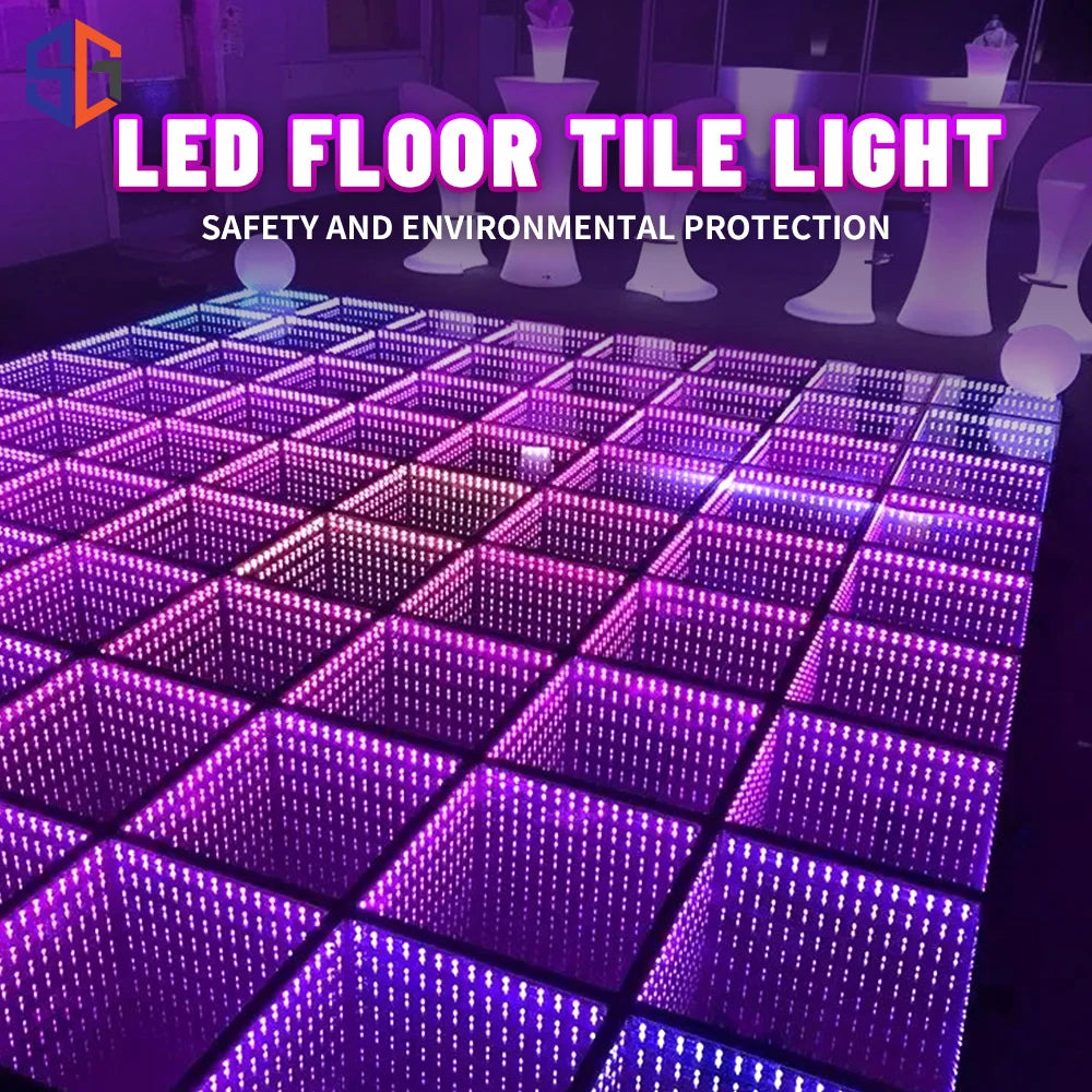 sol led danse noir multicolore grille carrés moderne câbles alimentation disco party