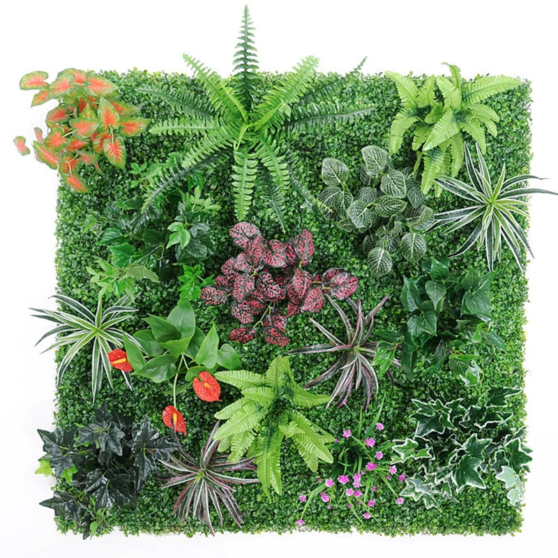 panneau mural plante artificielle fleurs roses feuilles vertes décoration jardin extérieur mur maison moderne