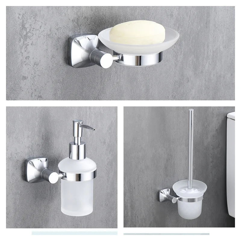 ensemble accessoires salle bain chrome porte serviette savon dentifrice gobelet mural métal