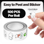 sticker ours polaire décalcomanie dessin animé adhésif 500 pièces rouleau blanc gris rouge vert