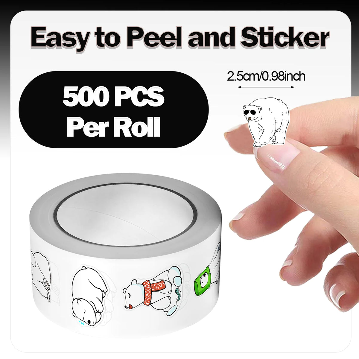 sticker ours polaire décalcomanie dessin animé adhésif 500 pièces rouleau blanc gris rouge vert