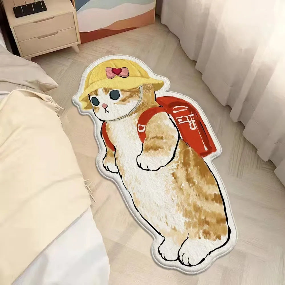 tapis gris cartoon chats motifs floraux polyester lavable machine maison chambre