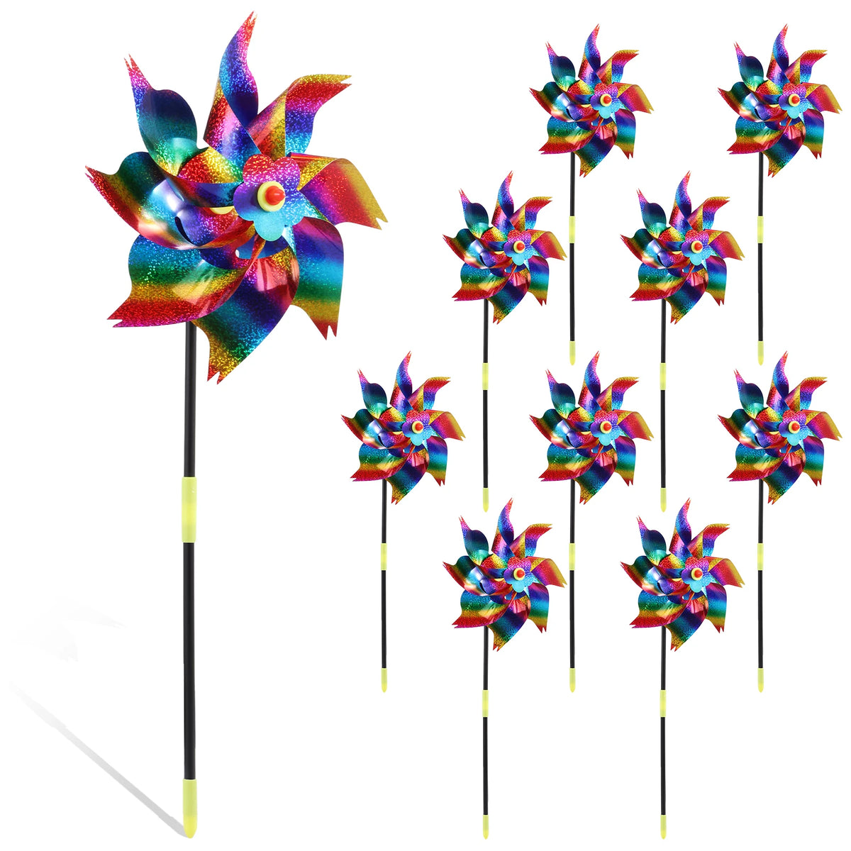 soufflet oiseaux girouette argent arc ciel extérieur décoration jardin ludique fixe pales holographiques 10