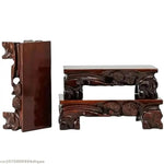 support bois sculpté motifs floraux artisanal miniature collection marron foncé