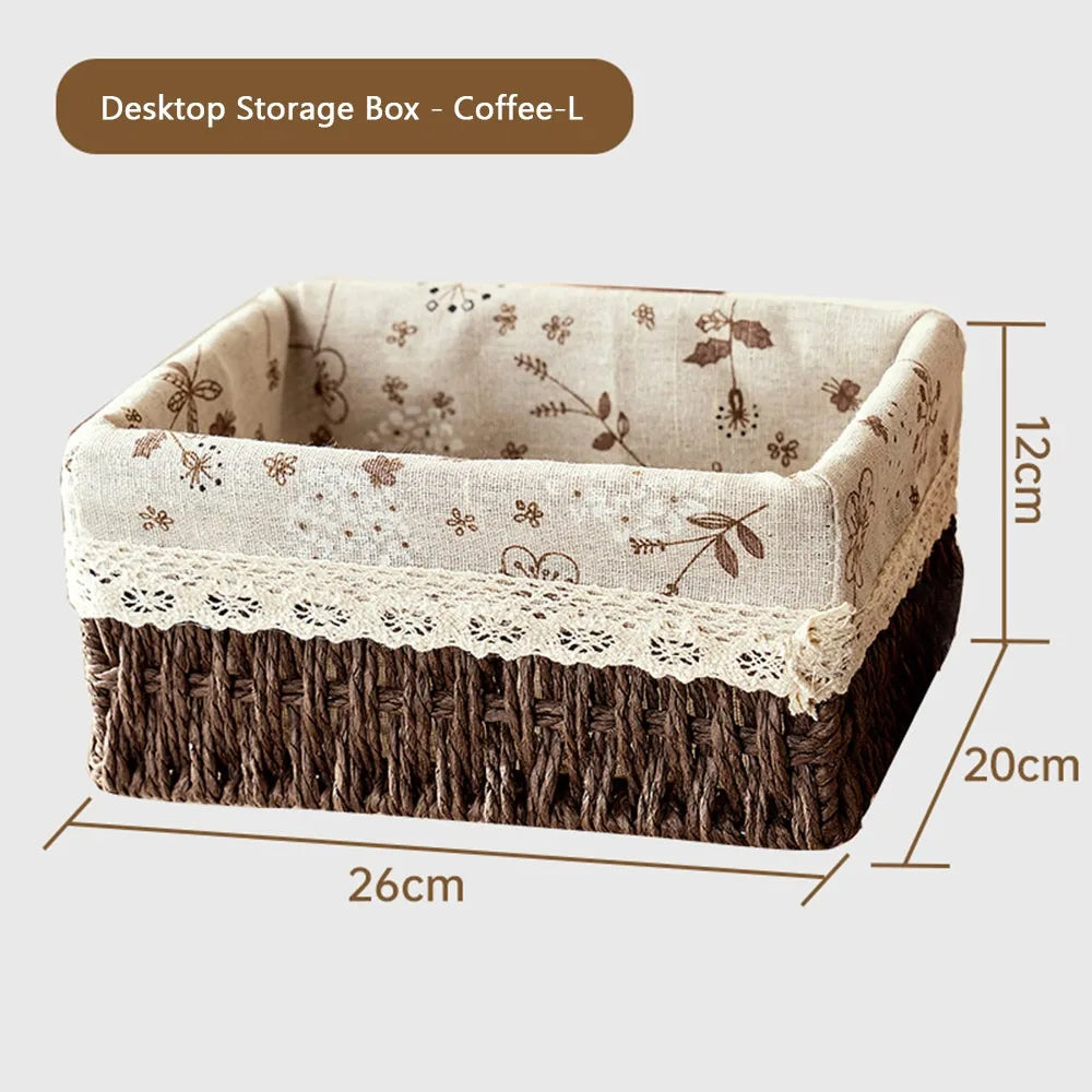 paniers rangement tissés imitation rattan floral beiges rustiques boho chic multifonctionnels stockage