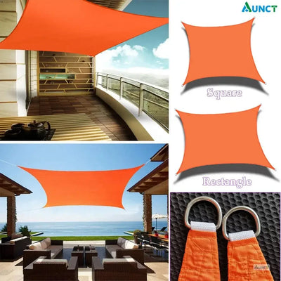 Voile d'ombrage rectangulaire orange 2x3 installée sur terrasse