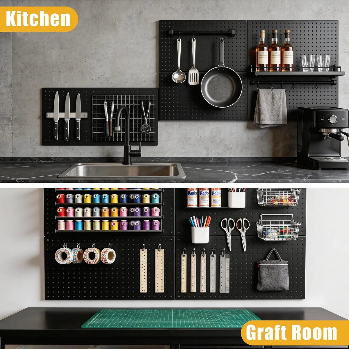 panneau rangement perforé gris moderne clips couteaux pinceaux clés bobines ciseaux porte clés porte