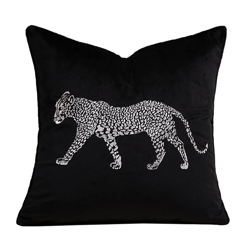 housse coussin brodée léopard velours élégante noir vert décorative maison voiture 45x45cm 30x50cm fixations
