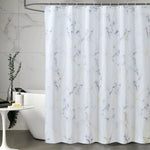 rideau douche moderne marbre blanc gris or géométrique polyester opulent élégant anneaux métalliques