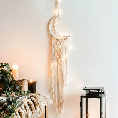 Tapisserie murale macramé bohème chic blanche 96cm