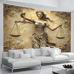 toile d'art statue justice balances fleurs classique baroque polyestère beige doré moderne salon chambre