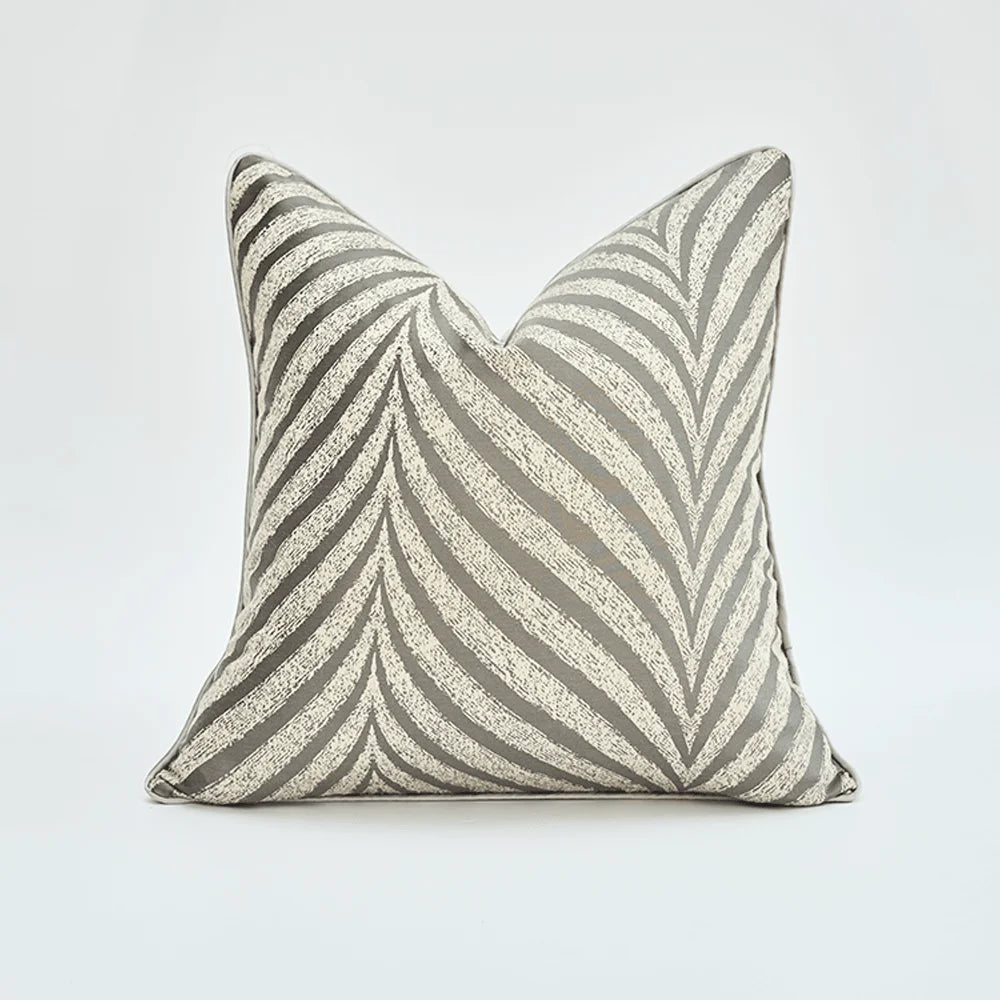 coussin carré jacquard géométrique contemporain beige gris bleu doré polyester 45x45cm