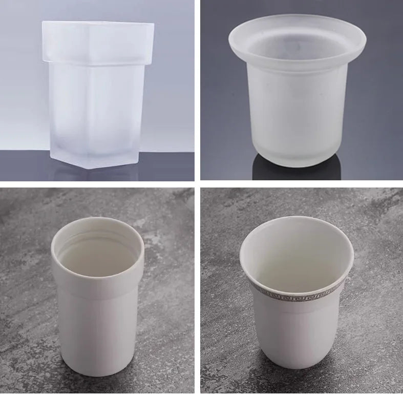 pot pinceau verre blanc mat classique adhésif poignée dorée 9.5cm 8cm 15cm