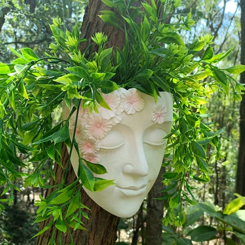 pot fleurs visage féminin résine décoratif art antique feuilles vertes plantes grimpantes fleurs artificiellesextérieur
