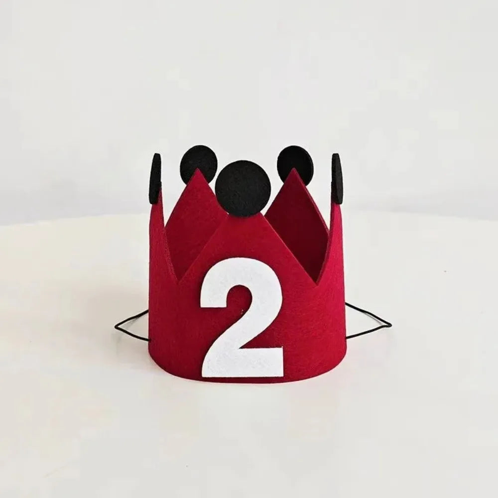 couronne anniversaire enfant rouge oreilles chiffres adhésif festive décoration première année joyeuse festivités
