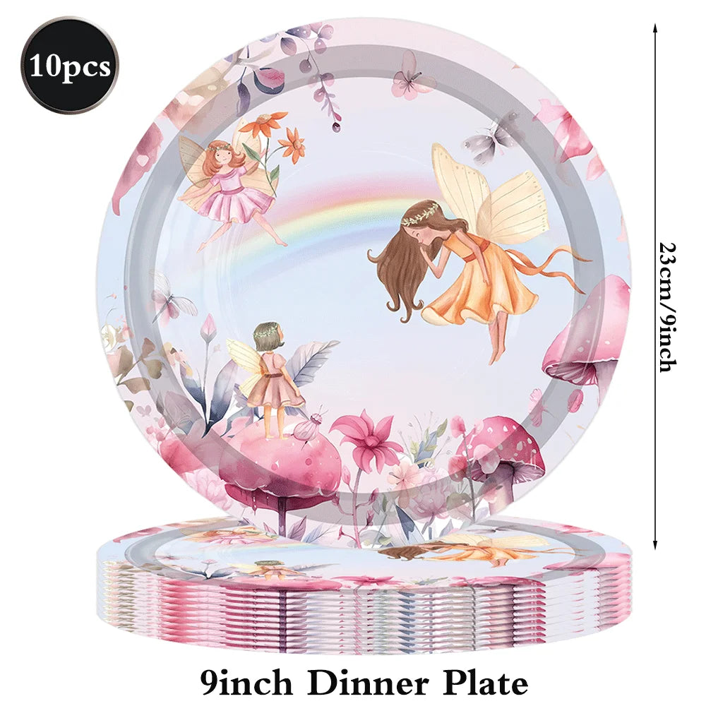 assiettes dessert fées arc ciel serviettes tasses papier nappe fête thème féerique