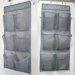 organisateur suspendu multi poches utilitaire gris noir maille semi transparent métalliques rangement chambre
