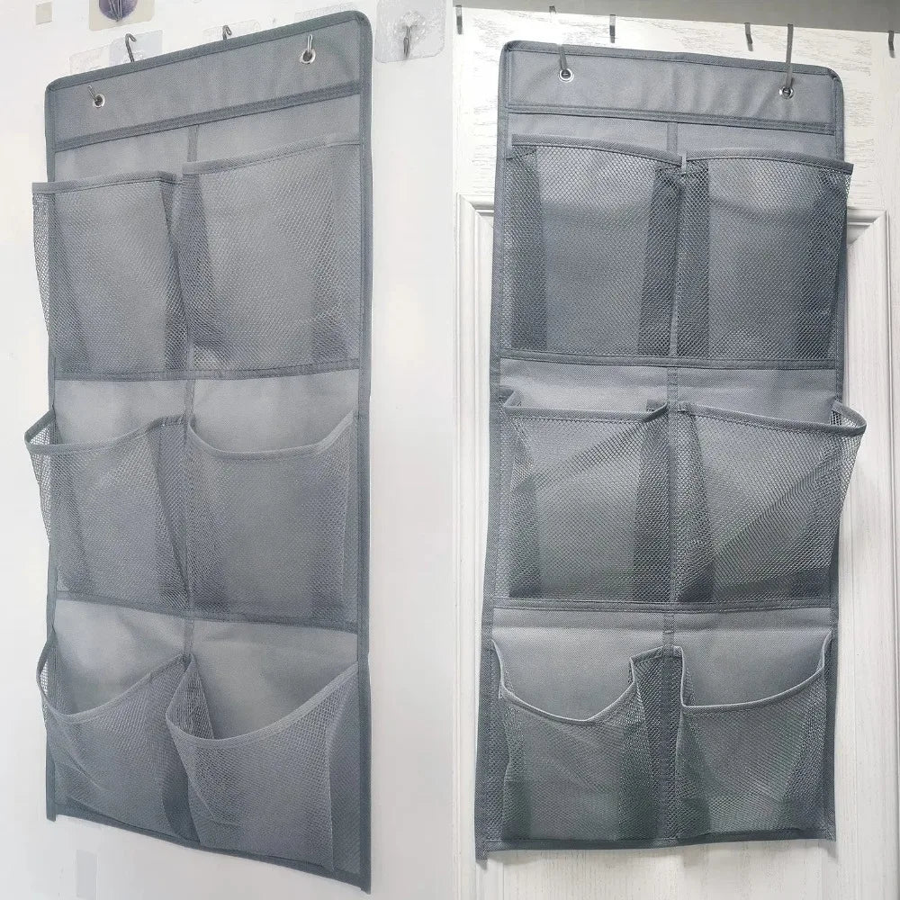 organisateur suspendu multi poches utilitaire gris noir maille semi transparent métalliques rangement chambre