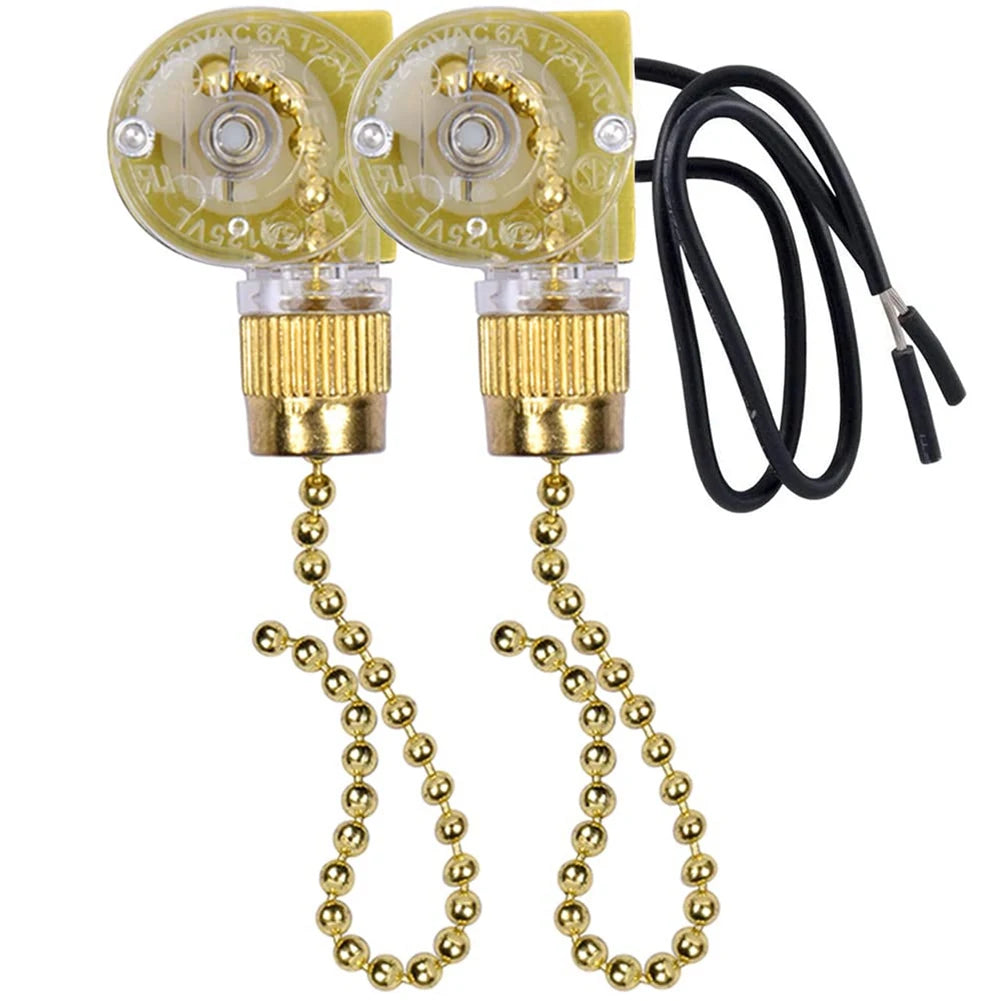 interrupteur chaîne ventilateur jaune argenté doré plastique métal utilitaire deux chaînes câbles électriques