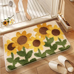 tapis sol fleurs naturel beige blanc vert salle bain intérieur antidérapant durable polyester feutre