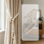 corde rideaux tressée bois anneaux rustique bohème beige clair fixations naturelles