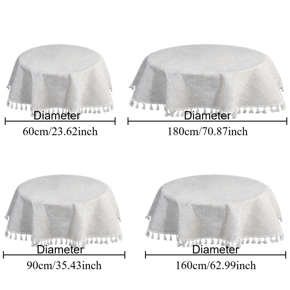 nappe ronde table extérieure beige clair franges pompons diamètre 60 90 160 180 cm