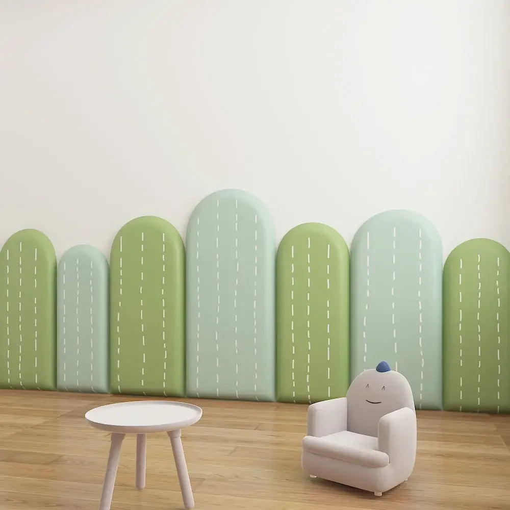 tête lit moderne motif feuilles verte gris chambre enfant décoration bois acajou ornemental intérieur
