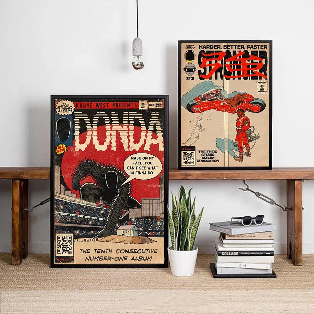 affiche toile illustration moto texte rouge noir vintage pop art décoration maison chambre salon