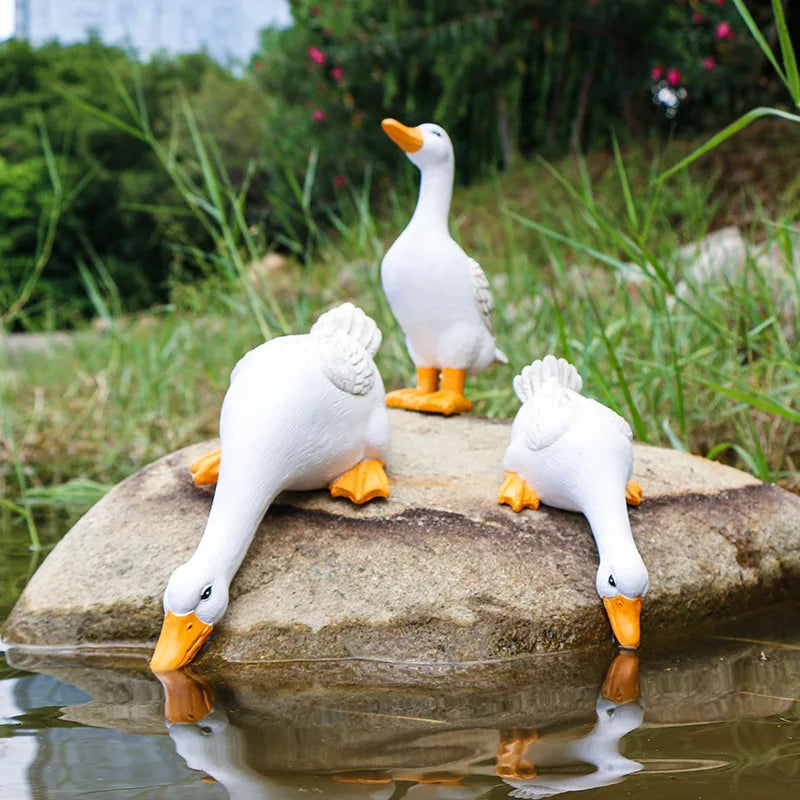 décoration intérieure sculpture canard résine blanche réalistes plumes apparentes ornement maison moderne