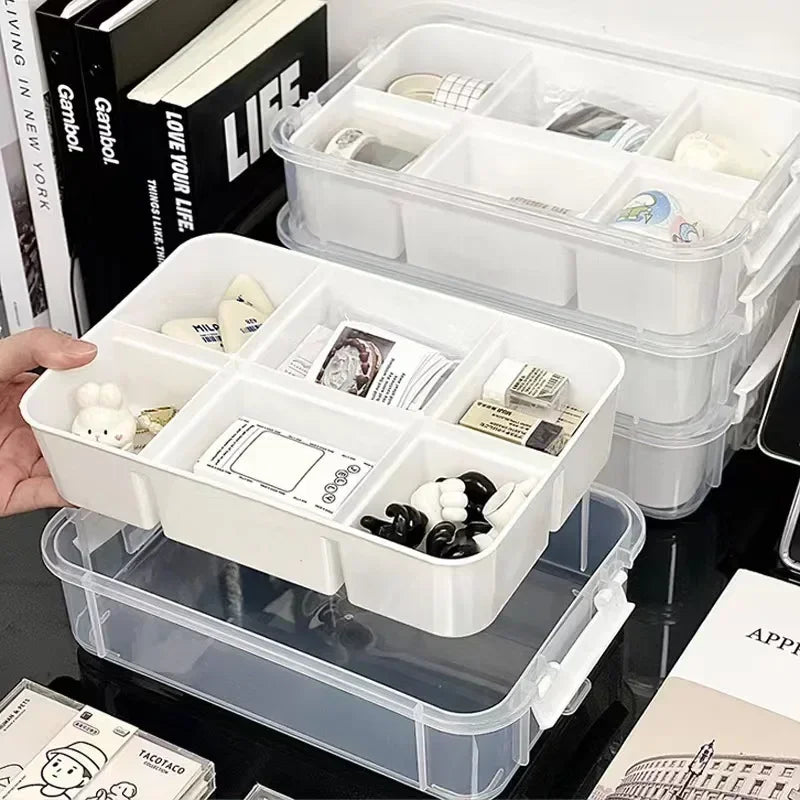 boîtes rangement transparentes réutilisables poignées étiquettes autocollantes ruban adhésif marqueurs petits objets divers pratique