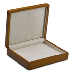 boîte bijoux bois marron clair classique rangement anneaux simili cuir 16x18cm