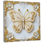 tableau décoratif peinture strass papillons lune étoiles floral contemporain débutant artisanal 25x25cm