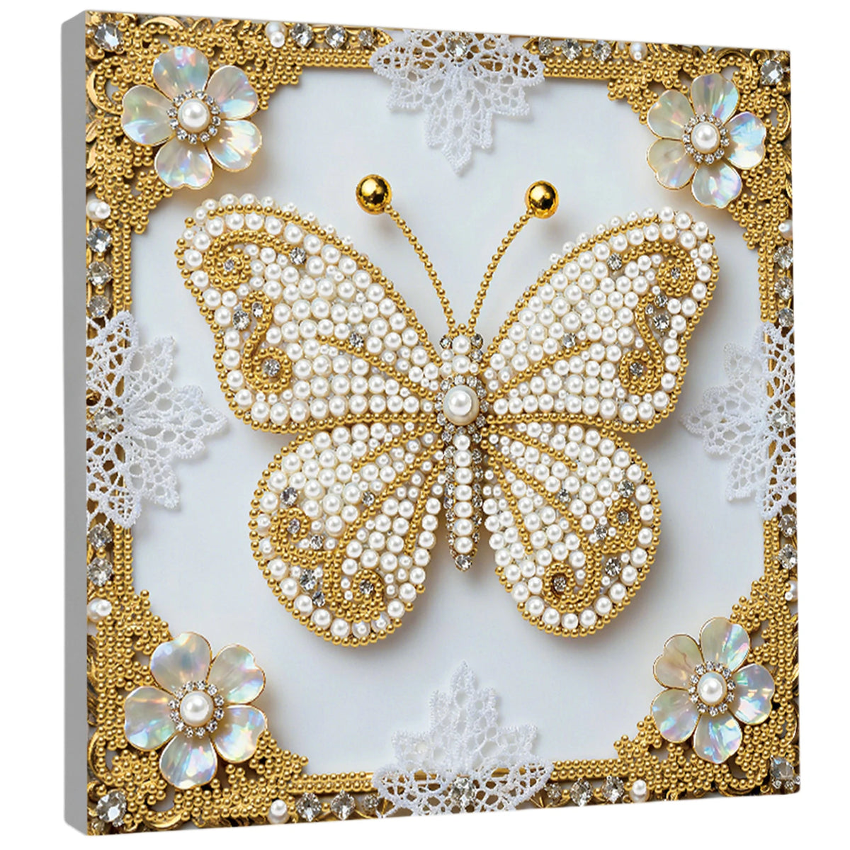 tableau décoratif peinture strass papillons lune étoiles floral contemporain débutant artisanal 25x25cm