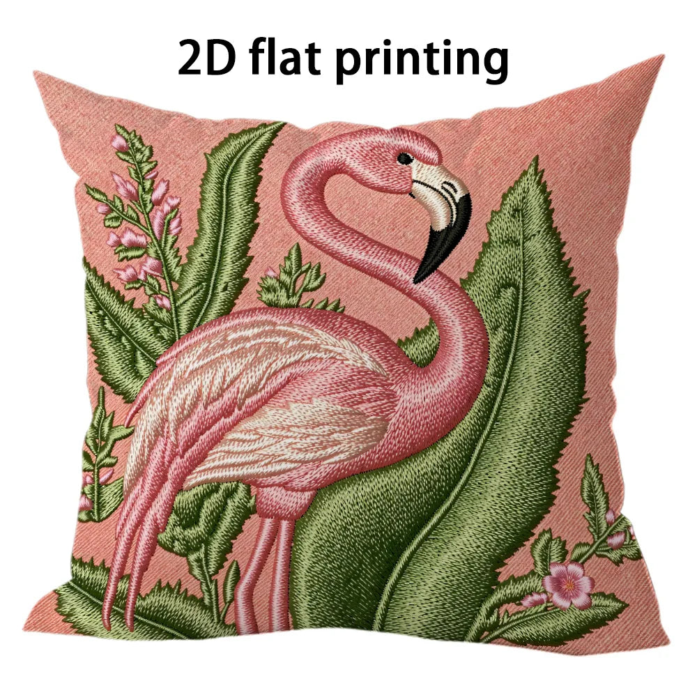 taies d'oreiller moderne flamants roses motifs floraux couleurs vives rose verte maison 45x45cm