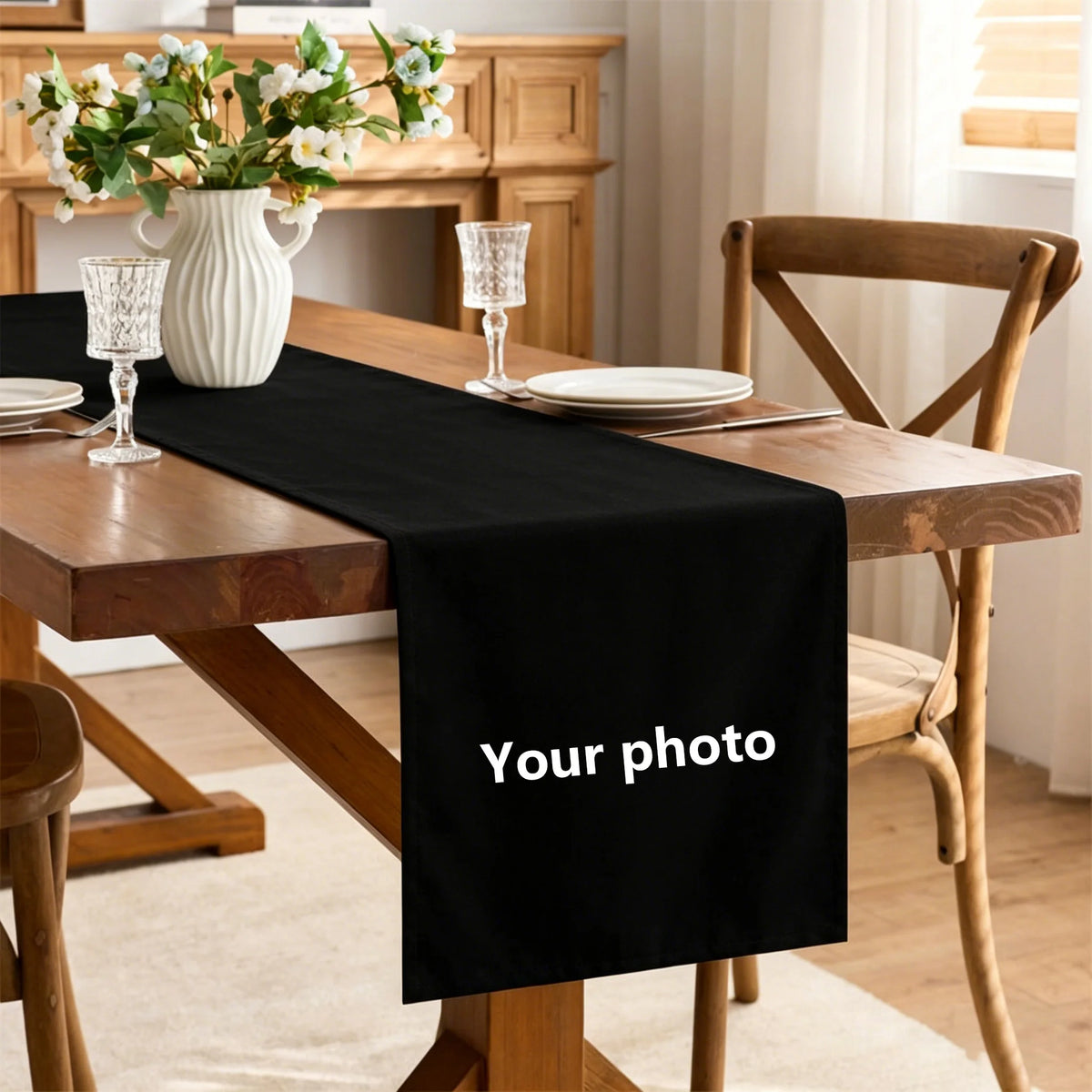 nappe rectangulaire table runner noir tissu lisse polyester rustique décoration intérieure fêtes