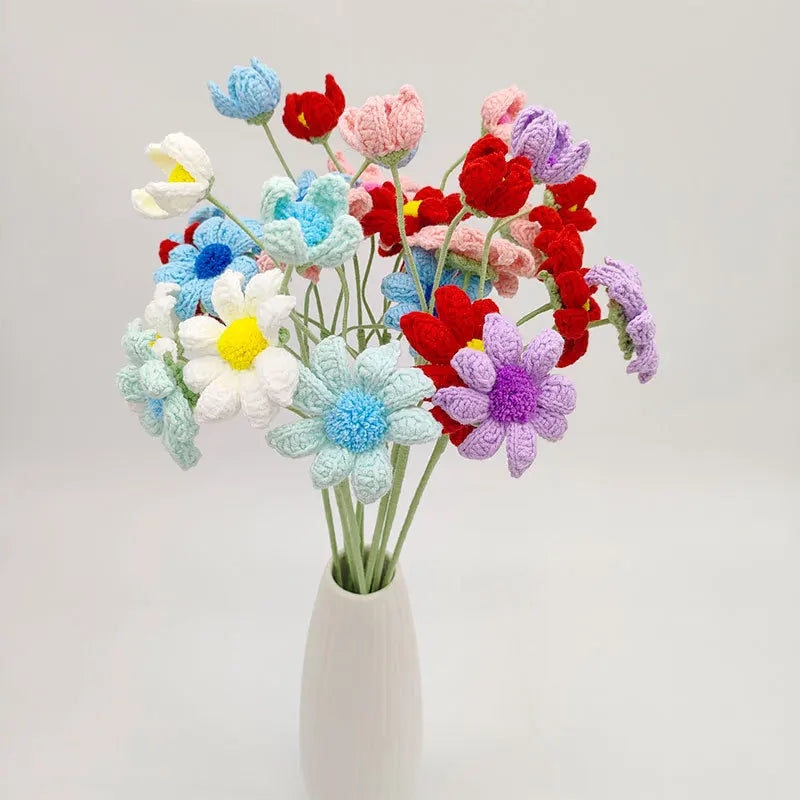 bouquet artisanal fleurs artificielles polyester blanc bleu rouge violet jaune décoration intérieure mariage anniversaire