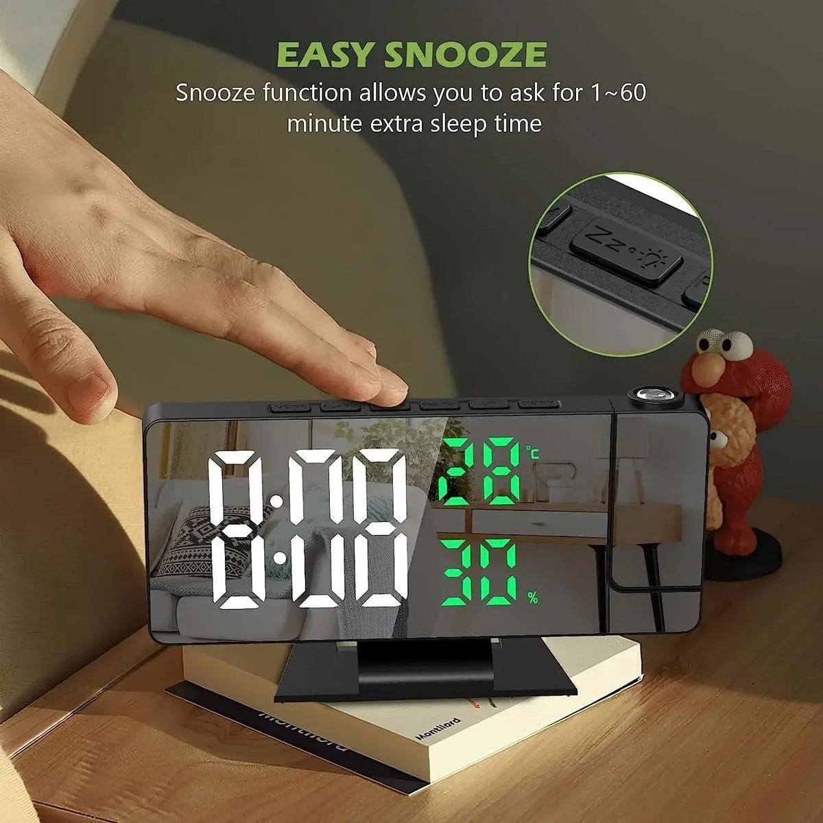 horloge projecteur numérique moderne affichage température couleur noir blanc verte rouge tactile