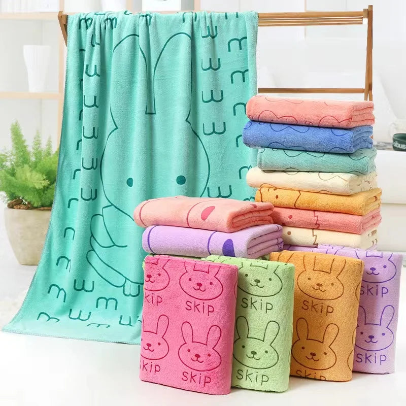 grande serviette bain microfibre enfant motif lapin doux absorbante séchage rapide coton