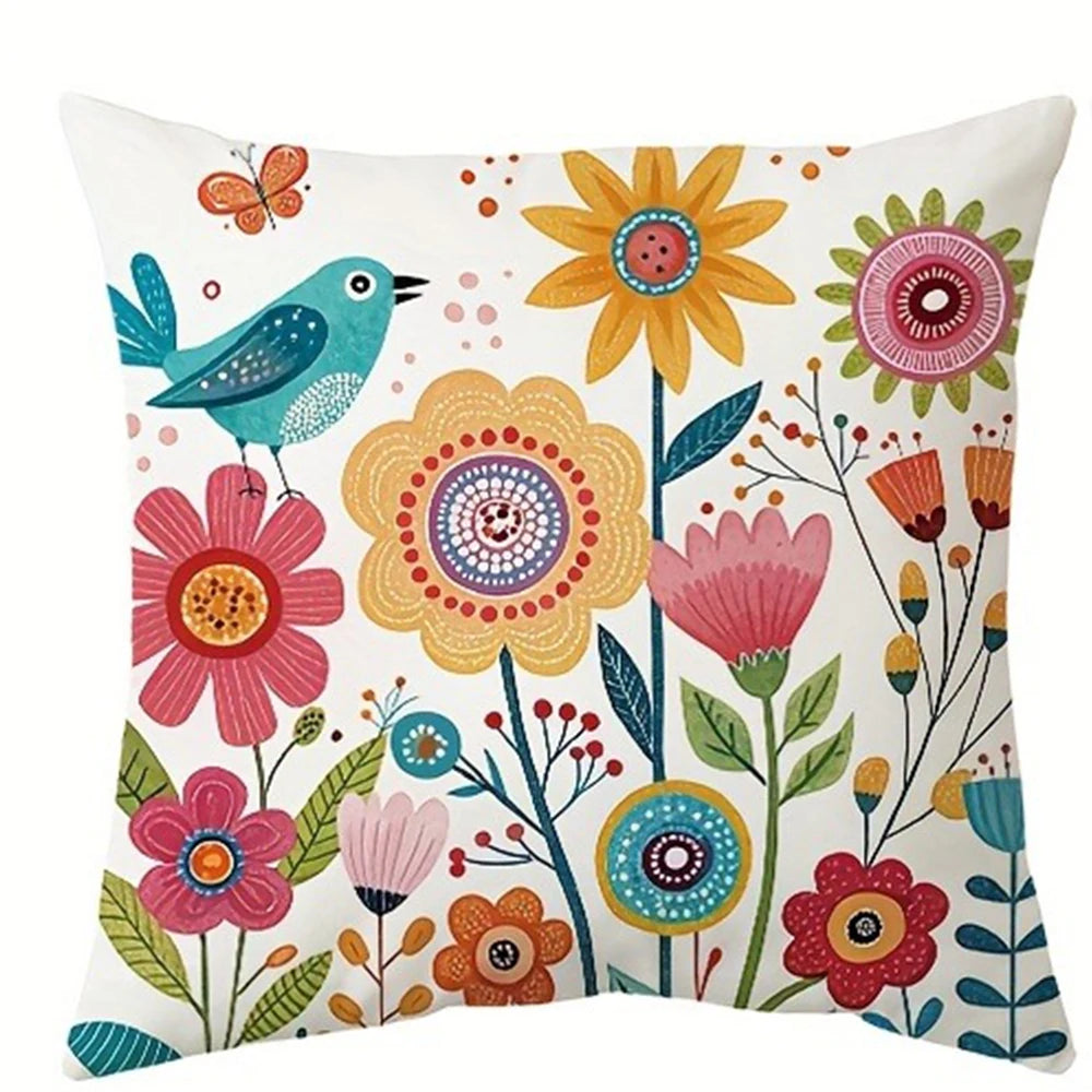 housse coussin motif floral moderne polyester blanc décoration chambre canapé douce 45x45cm